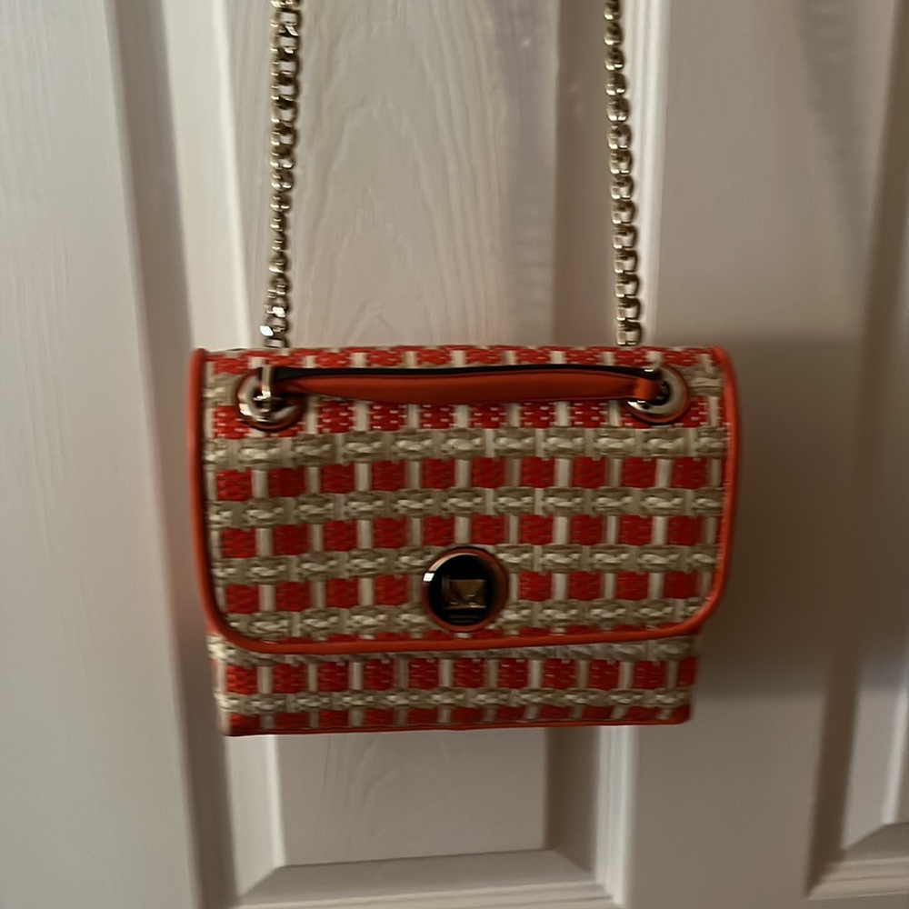 NWOT Vintage Kate Spade orange and cream fabric woven bag. - Picture 14 of 14